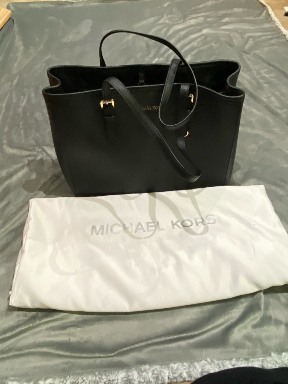 Michael Kors Black Leather Tote with Gold Hardware